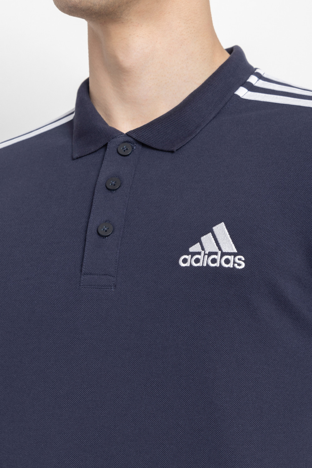 Image of ADIDAS Striped Men Polo Neck Blue T-Shirt