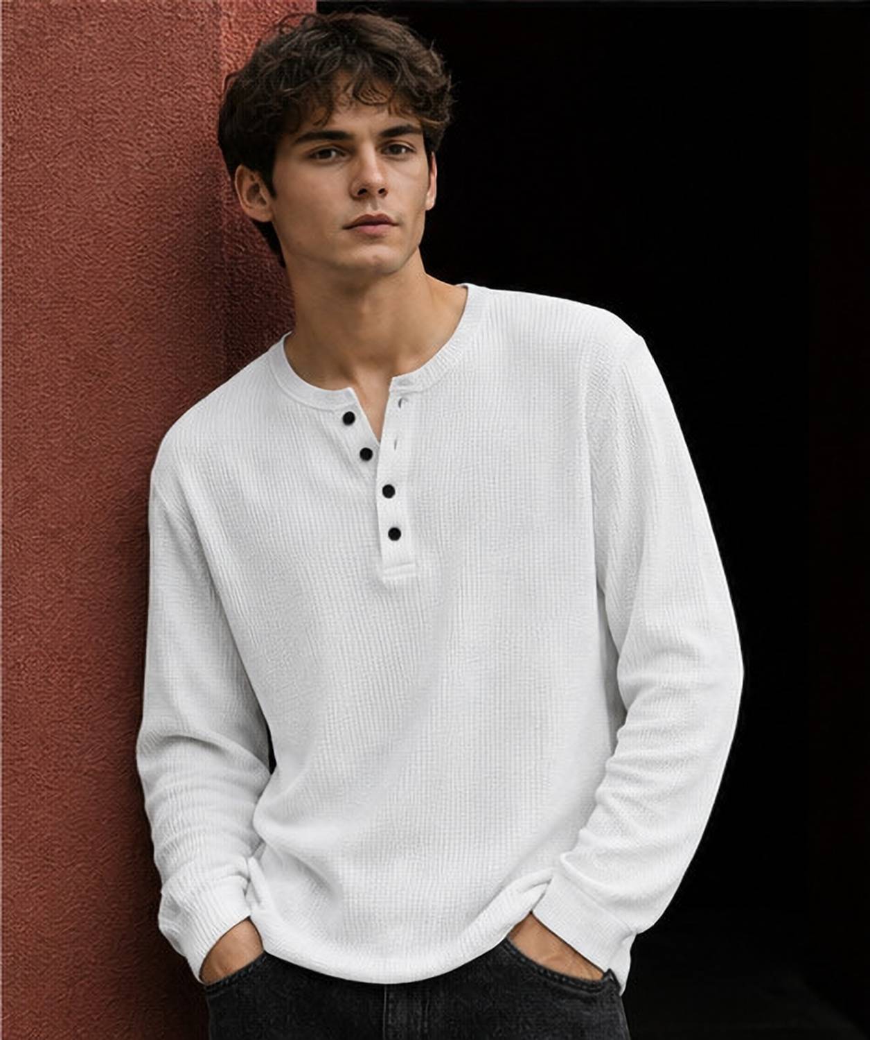 NOOK Men's White Henley Neck T-Shirt - Image 5