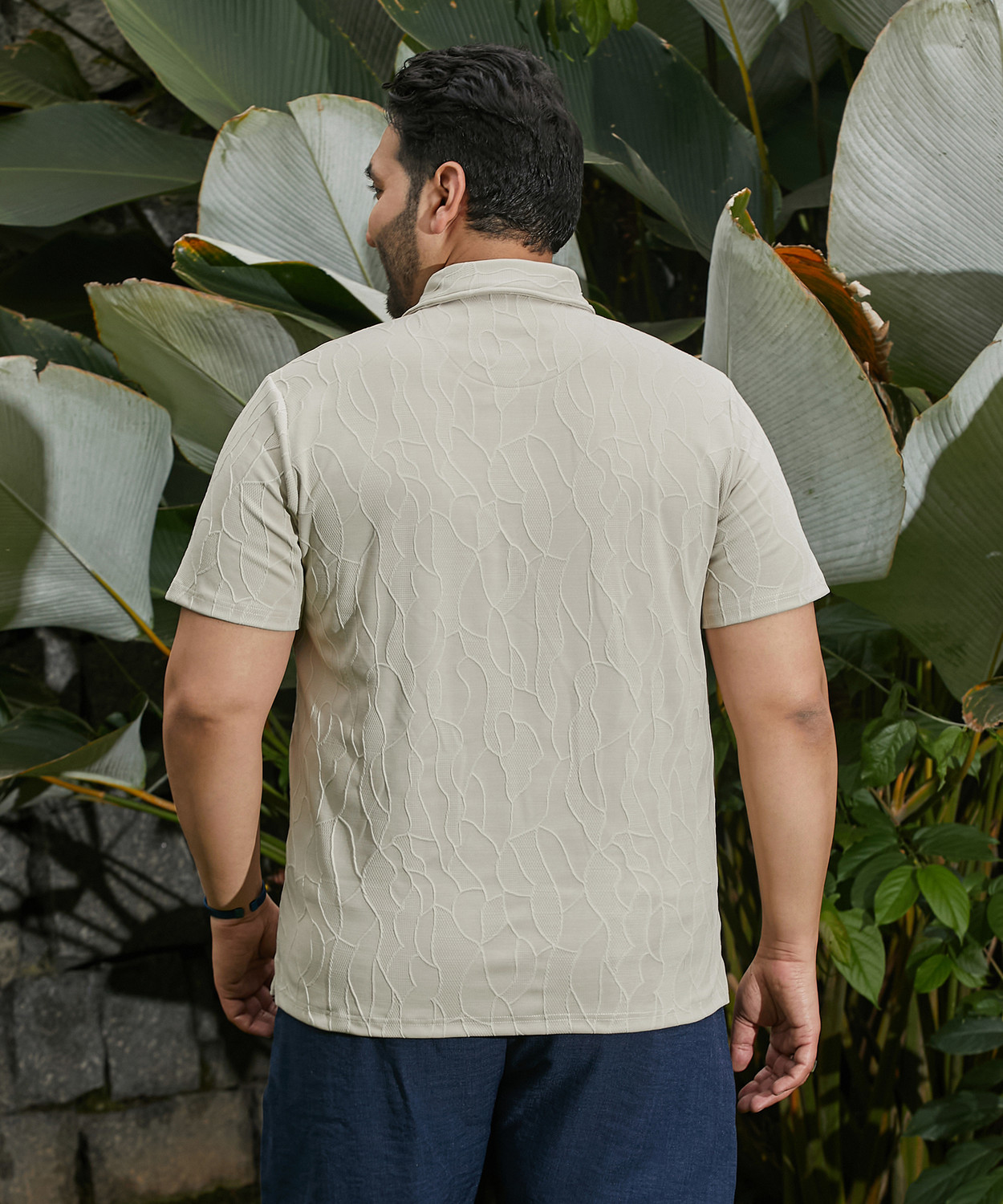 Image of Instafab Plus Self Design Men Polo Neck White T-Shirt