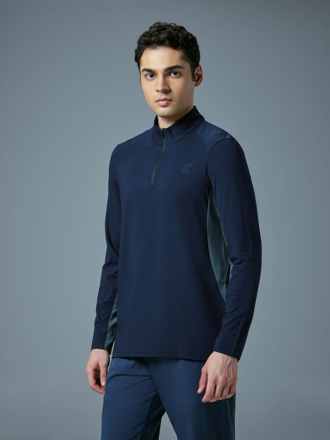 Image of TECHNOSPORT Sporty Men High Neck Navy Blue T-Shirt