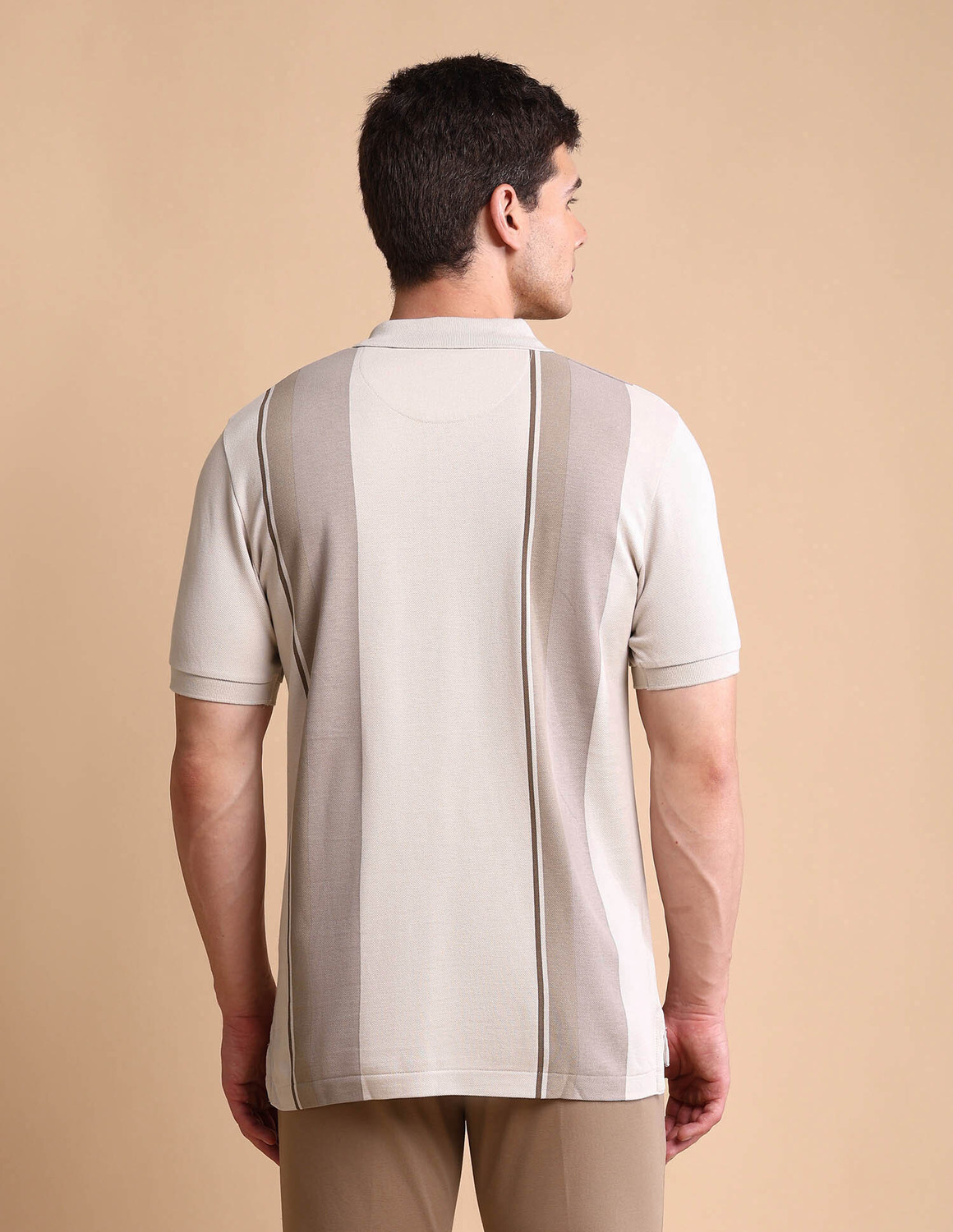 Image of U.S. POLO ASSN. Men Colorblock Polo Neck Pure Cotton Beige T-Shirt