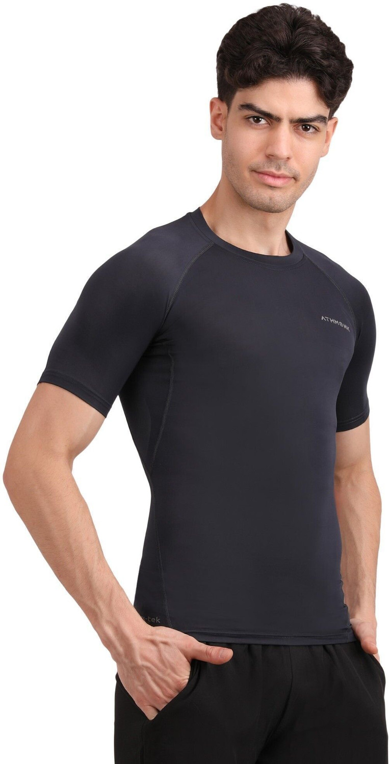Image of Athmonk Solid Men Round Neck Grey T-Shirt