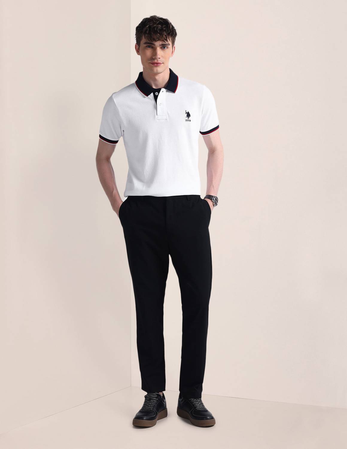 U.S. POLO ASSN. Solid Men Polo Neck White T-Shirt - Image 3