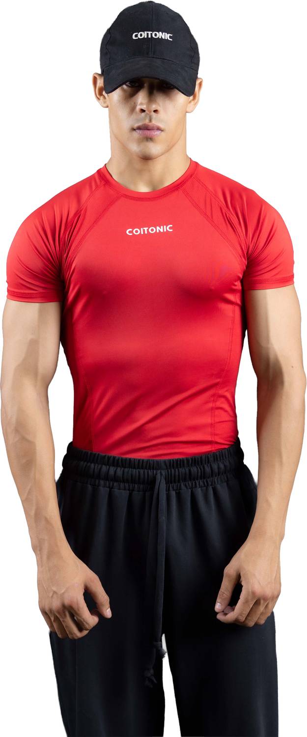 COITONIC Men Red Round Neck Printed T-Shirt - Image 1