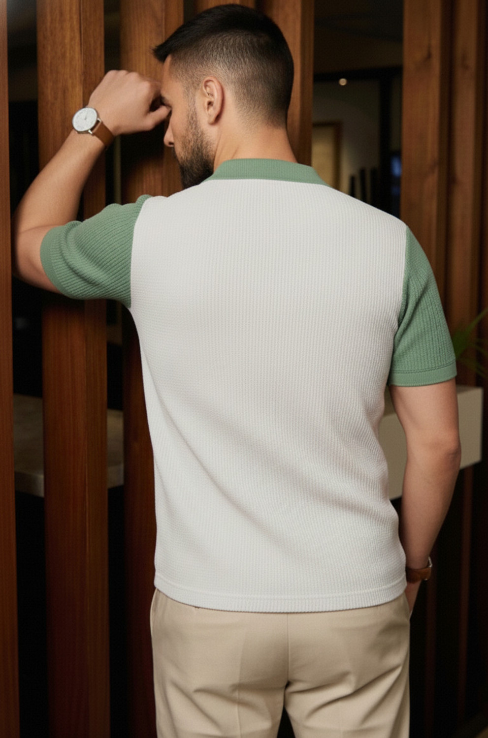 Image of Try This Colorblock Men Polo Neck Pink, Light Green T-Shirt