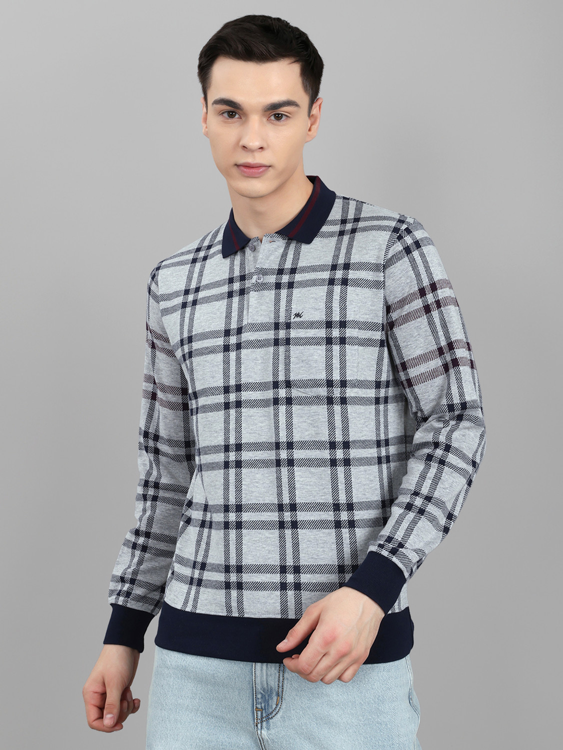 Image of MONTE CARLO Striped Men Polo Neck Grey T-Shirt