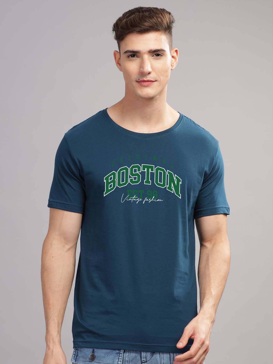 ADRO Printed Men Round Neck Dark Green T-Shirt