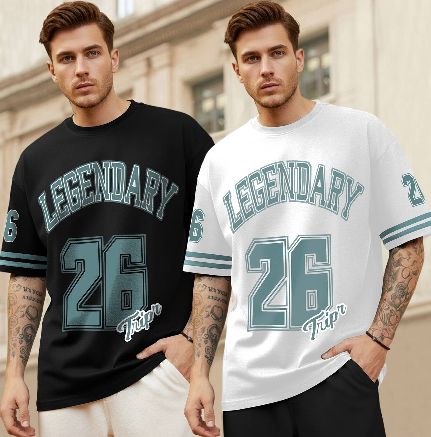 TRIPR Pack of 2 Men Graphic Print Round Neck Cotton Blend Black,