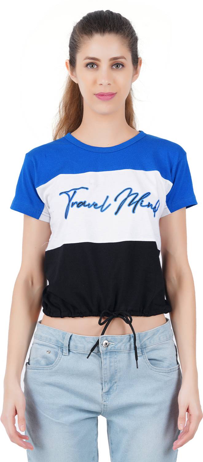 BERRY STREET Typography Women Round Neck Blue T-Shirt
