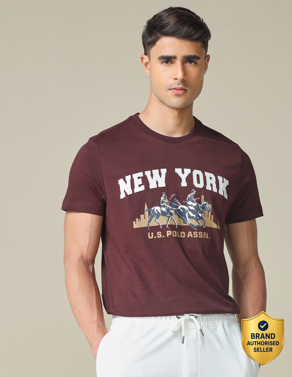 Image of U.S. Polo Assn. Denim Co. Graphic Print Men Crew Neck Red T-Shirt