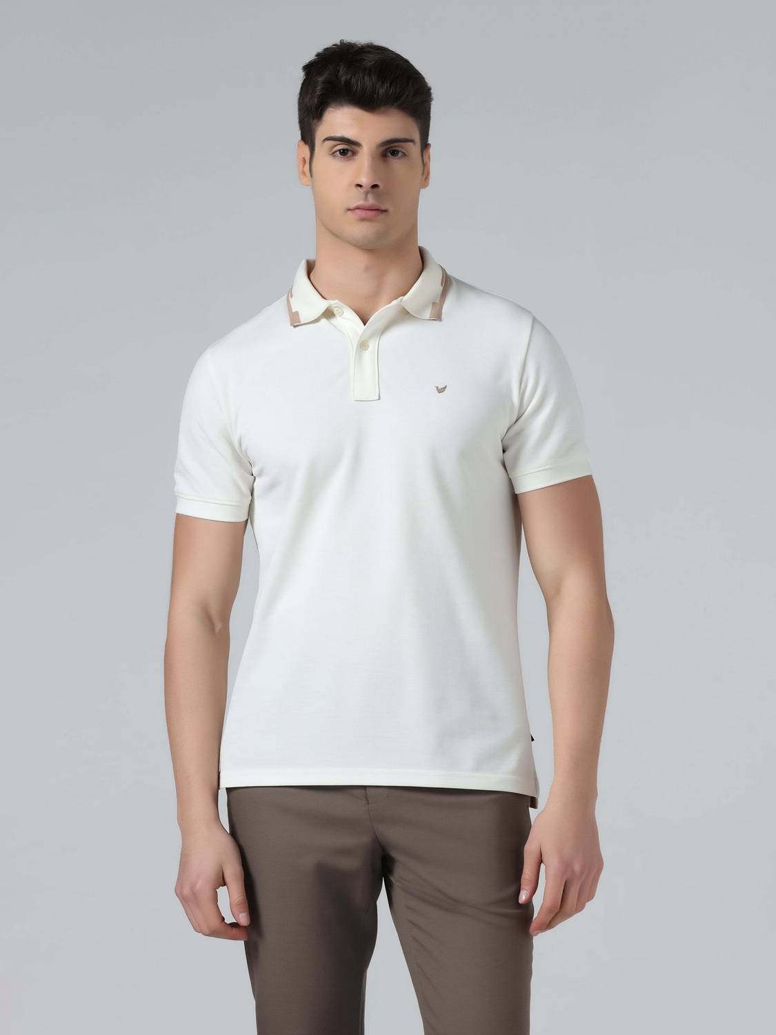 Blackberrys Solid Men Polo Neck Beige T-Shirt