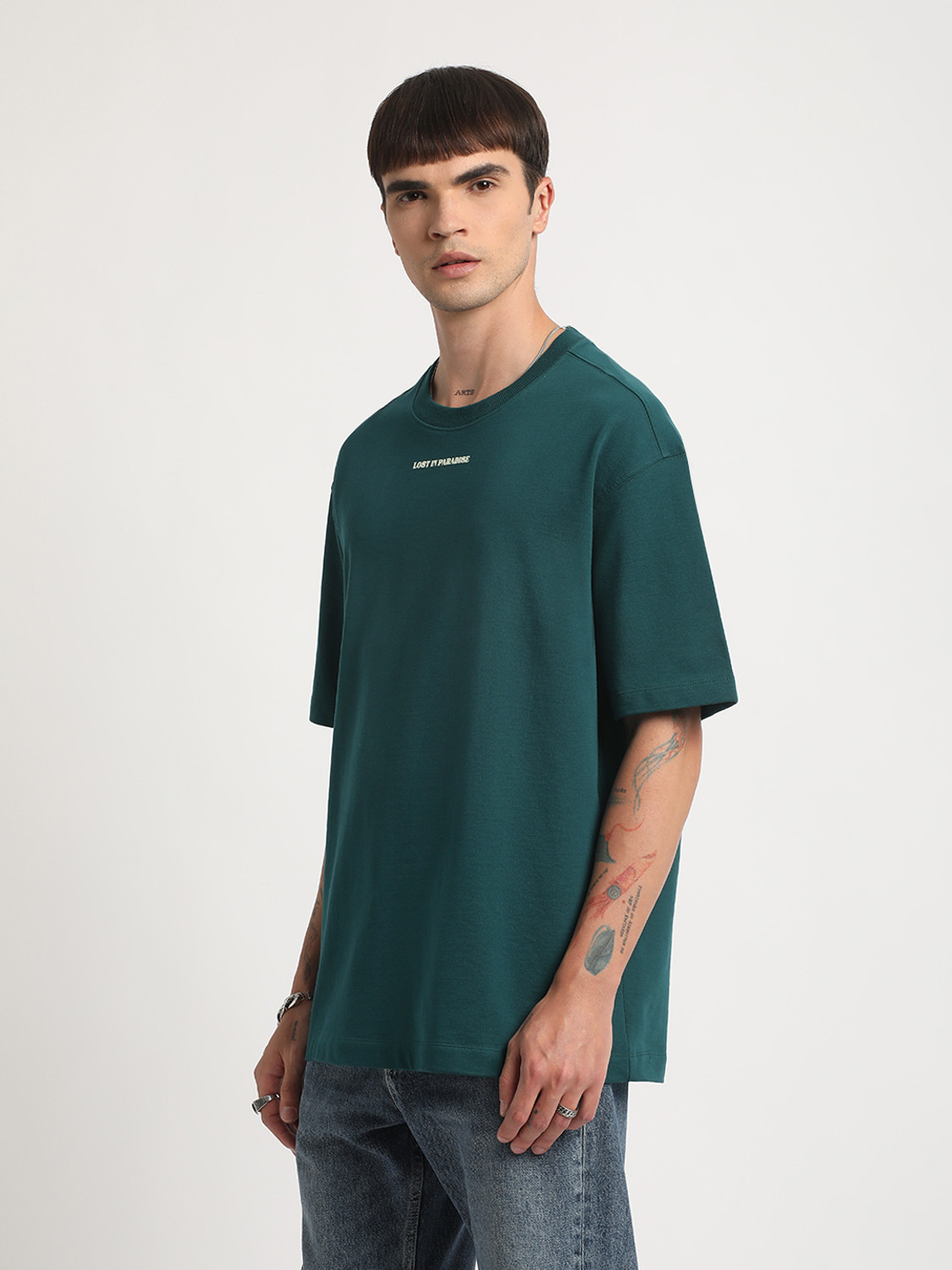Image of THE BEAR HOUSE Printed Men Round Neck Green T-Shirt