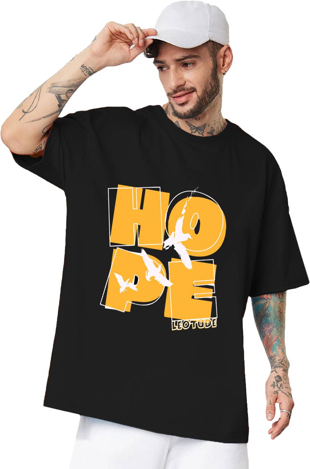 Leotude Men Printed, Typography Round Neck Cotton Blend Black T-S