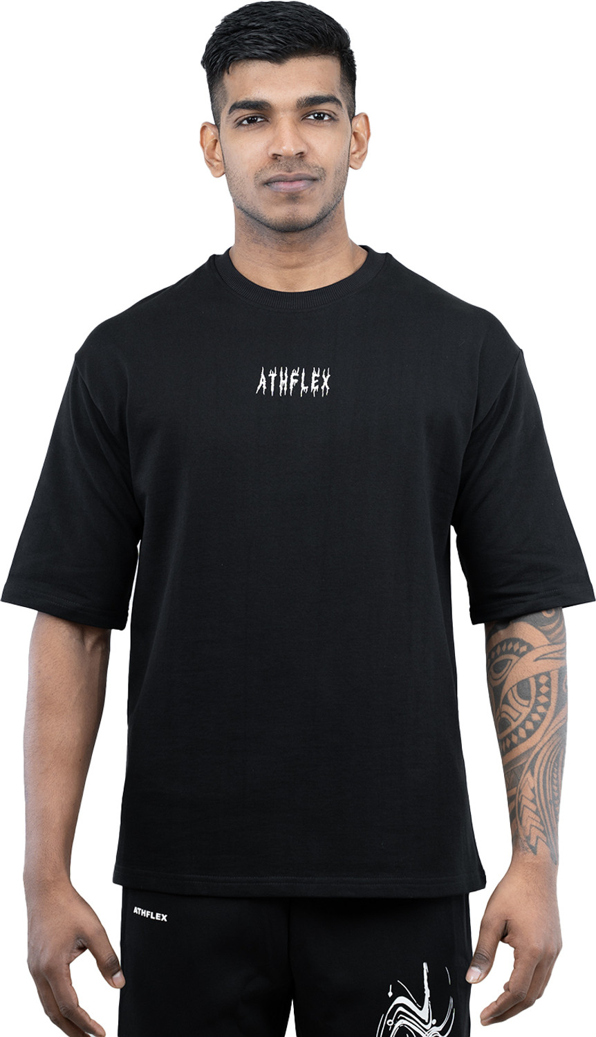 Image of Athflex Graphic Print Men Round Neck Black T-Shirt