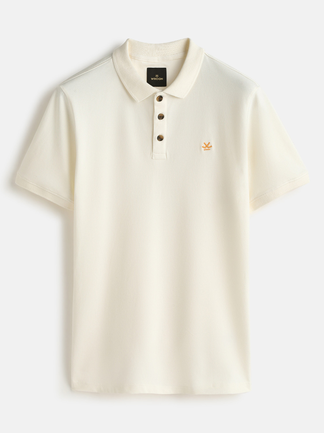 Image of WROGN Solid Men Polo Neck White T-Shirt