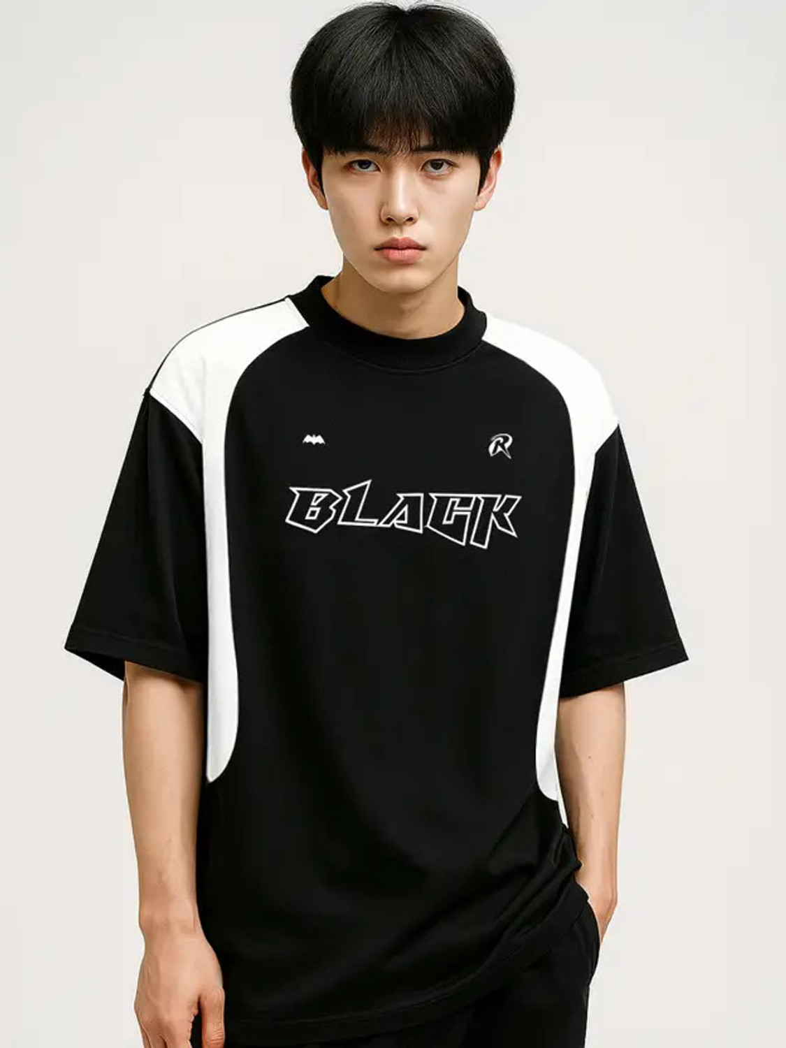 Image of Jump Cuts Printed Men Round Neck Black, White T-Shirt