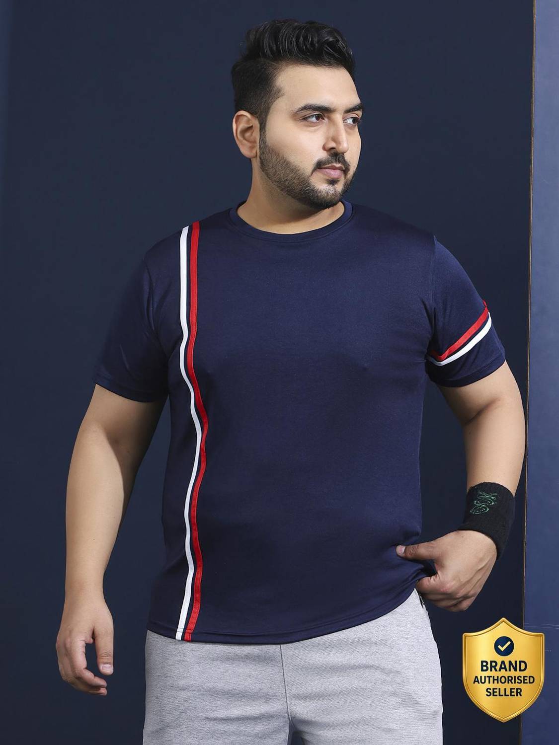 bigbanana Striped Men Round Neck Blue T-Shirt