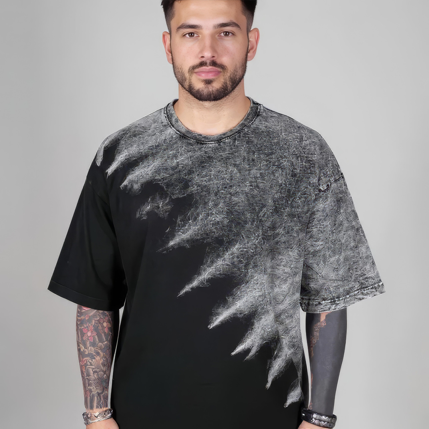 Image of SOUL KNITS Men Tie & Dye Round Neck Pure Cotton Black, Grey, White T-Shirt