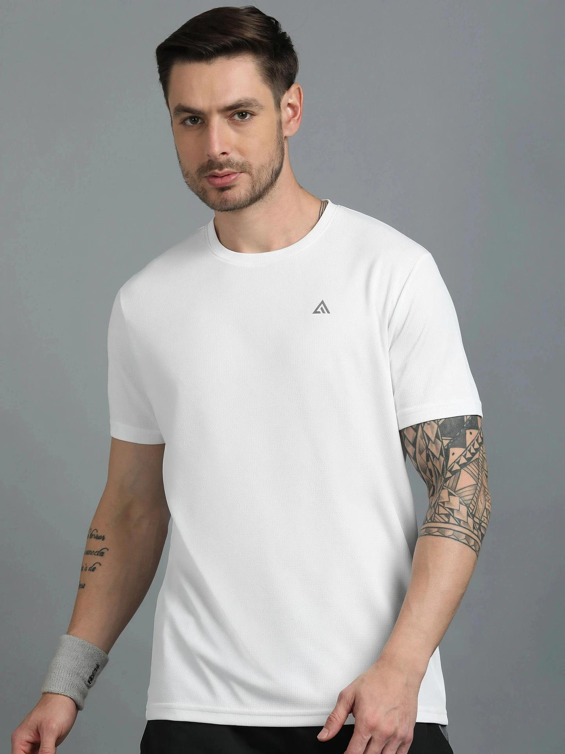 Image of Adrenex Solid Men Round Neck White T-Shirt