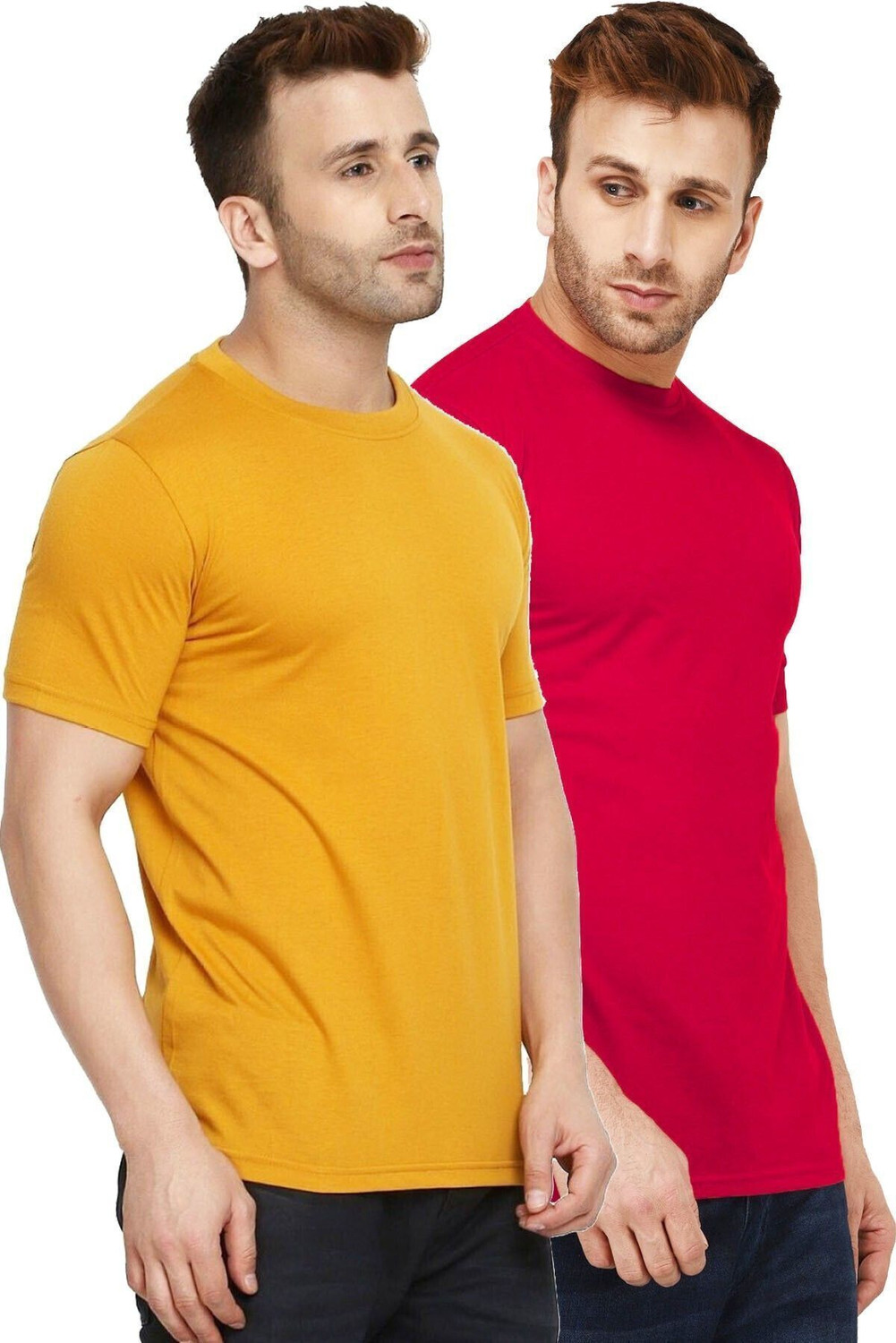 Image of New Trends Collection Solid Men Round Neck Red, Yellow T-Shirt