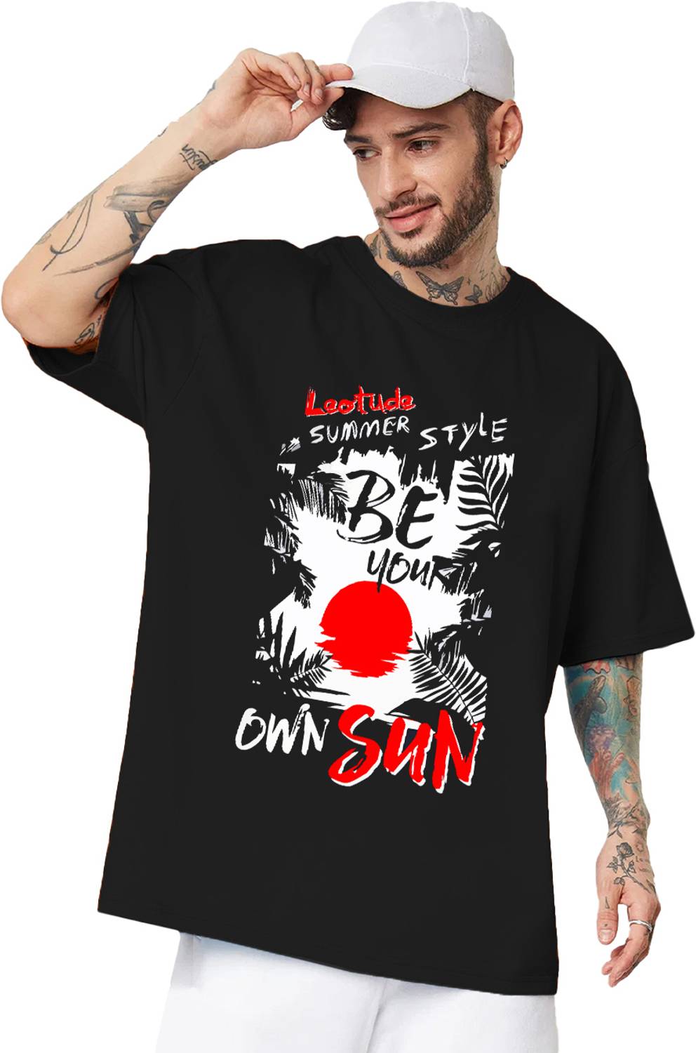 Leotude Men Printed, Typography Round Neck Cotton Blend Black T-S