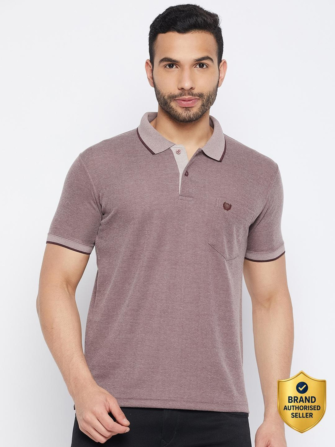 DUKE Solid Men Polo Neck Brown T-Shirt