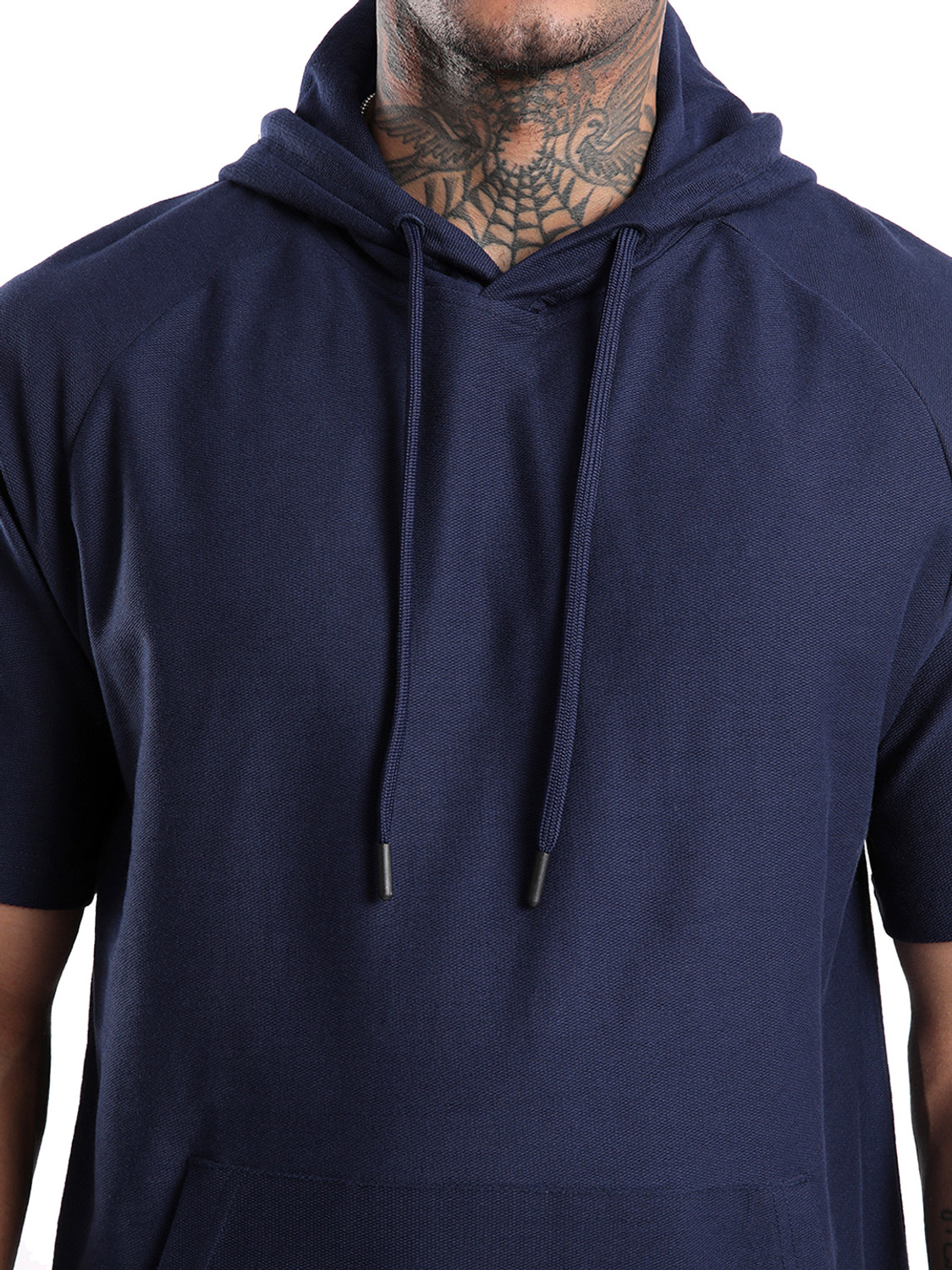 Image of WROGN Solid Men Hooded Neck Blue T-Shirt