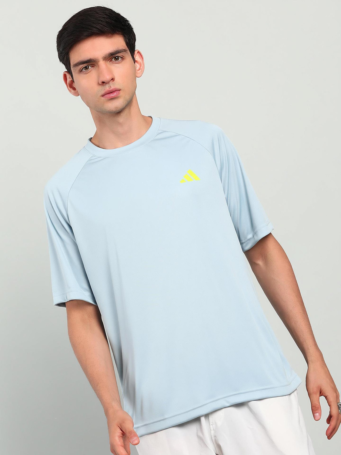 Image of ADIDAS Solid Men Round Neck Blue T-Shirt