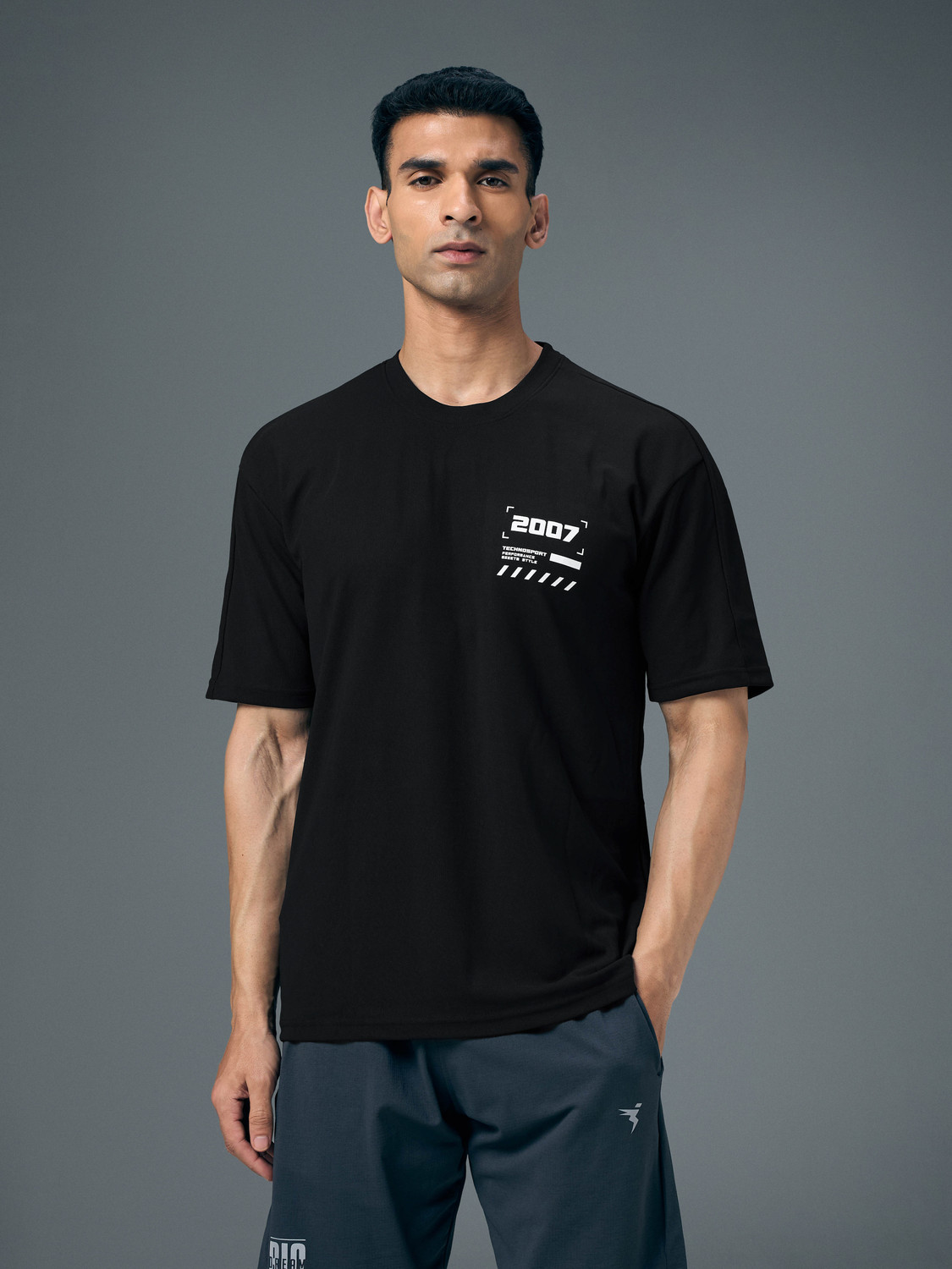 Image of TECHNOSPORT Sporty Men Round Neck Black T-Shirt