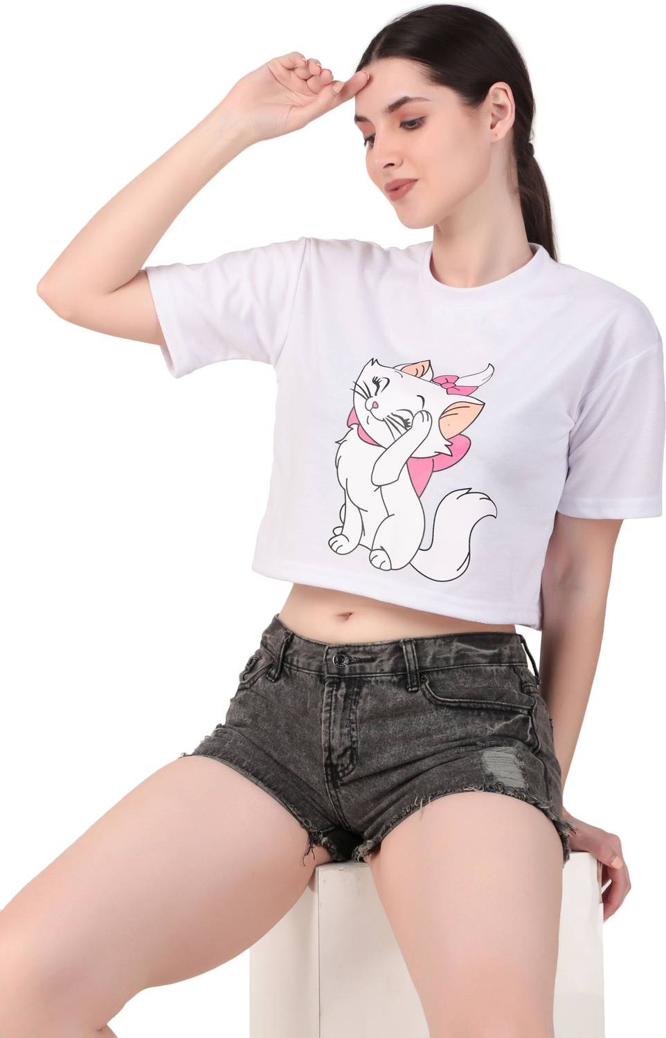 BRAZO Printed Women Round Neck White T-Shirt