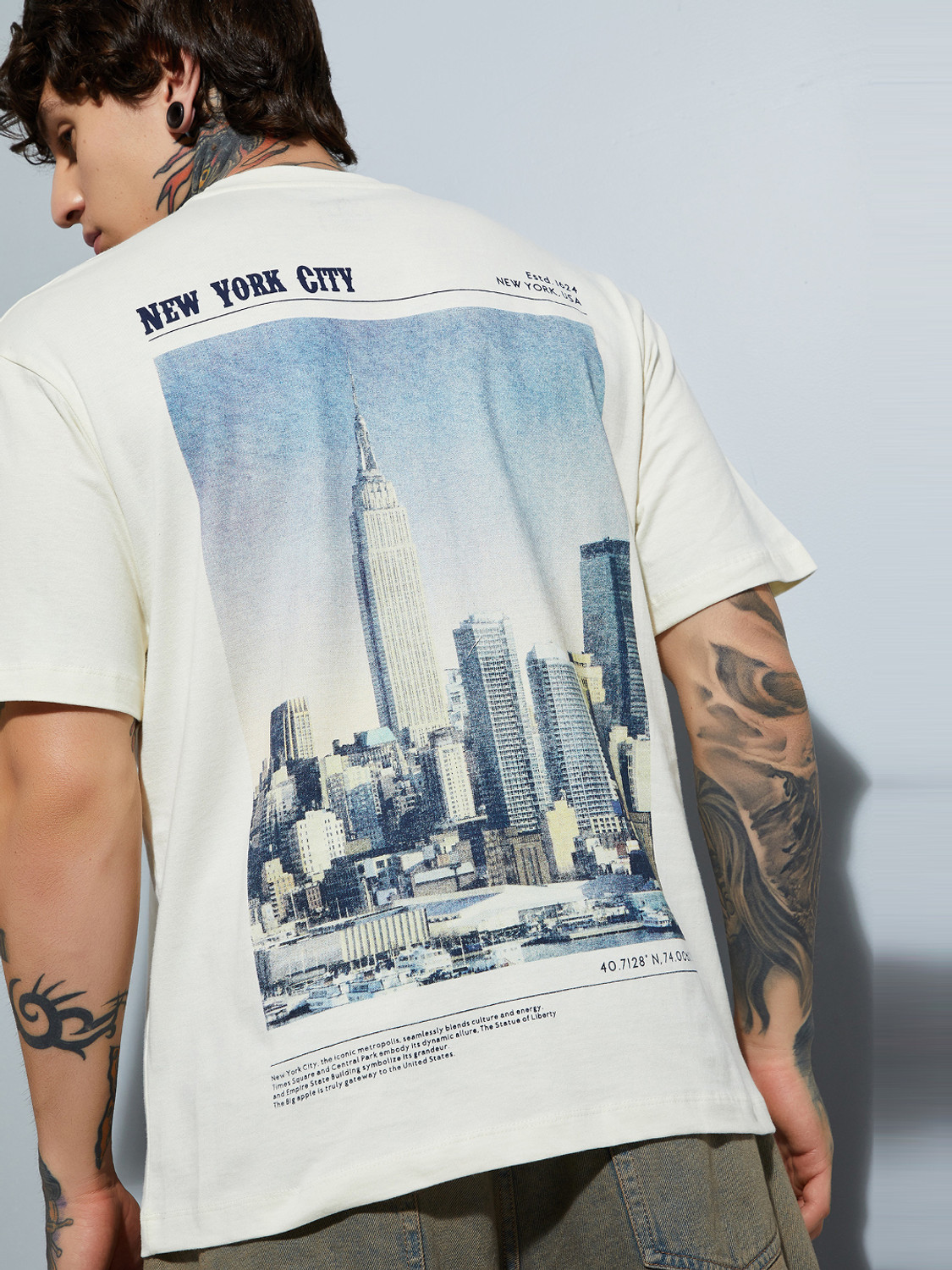 Image of MAX Printed Men Round Neck White T-Shirt
