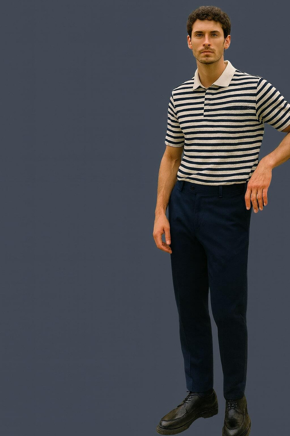 Image of YOUNICK Striped Men Polo Neck Black T-Shirt