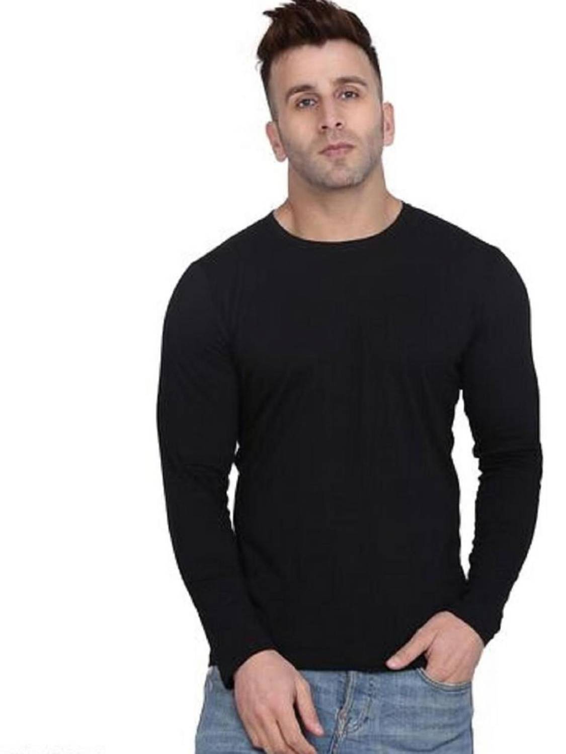 BQF Solid Men Round Neck Black T-Shirt