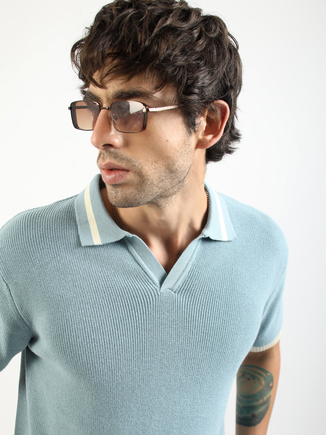 Image of MANIAC Self Design Men Polo Neck Blue T-Shirt