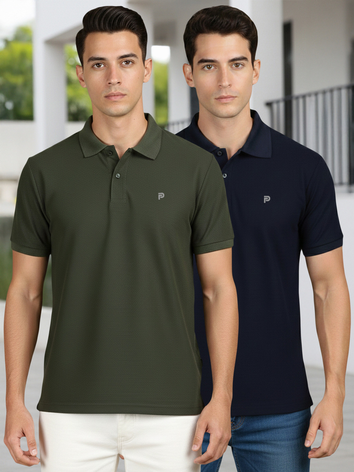 Image of Lux Parker Solid Men Polo Neck Multicolor T-Shirt