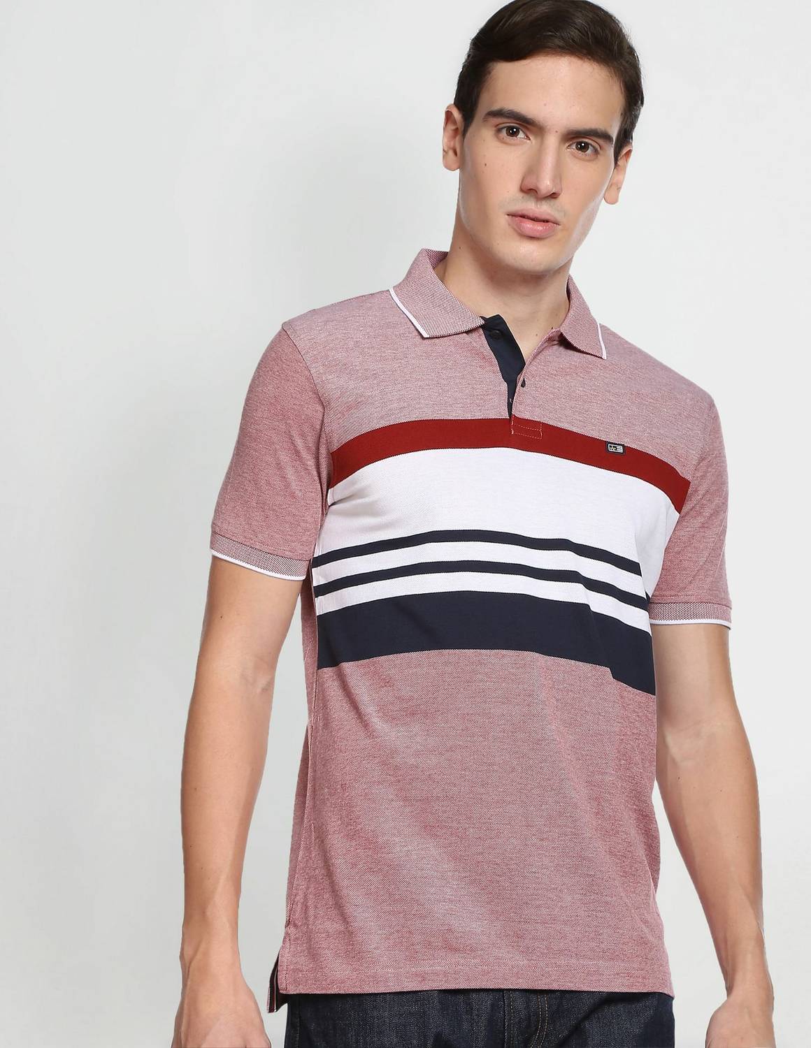 Arrow Sport Striped Men Polo Neck Red T-Shirt