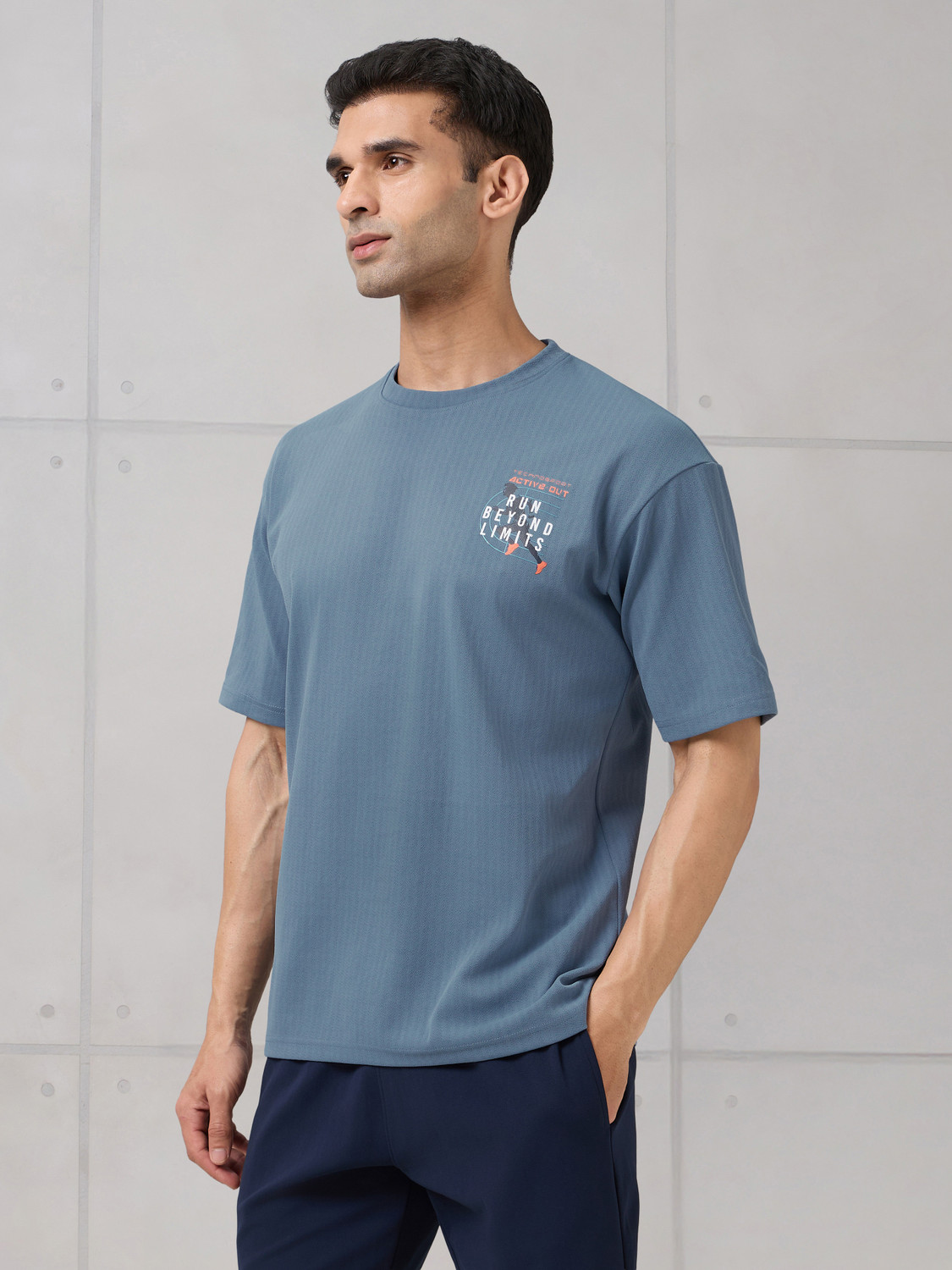 Image of TECHNOSPORT Graphic Print Men Round Neck Light Blue T-Shirt