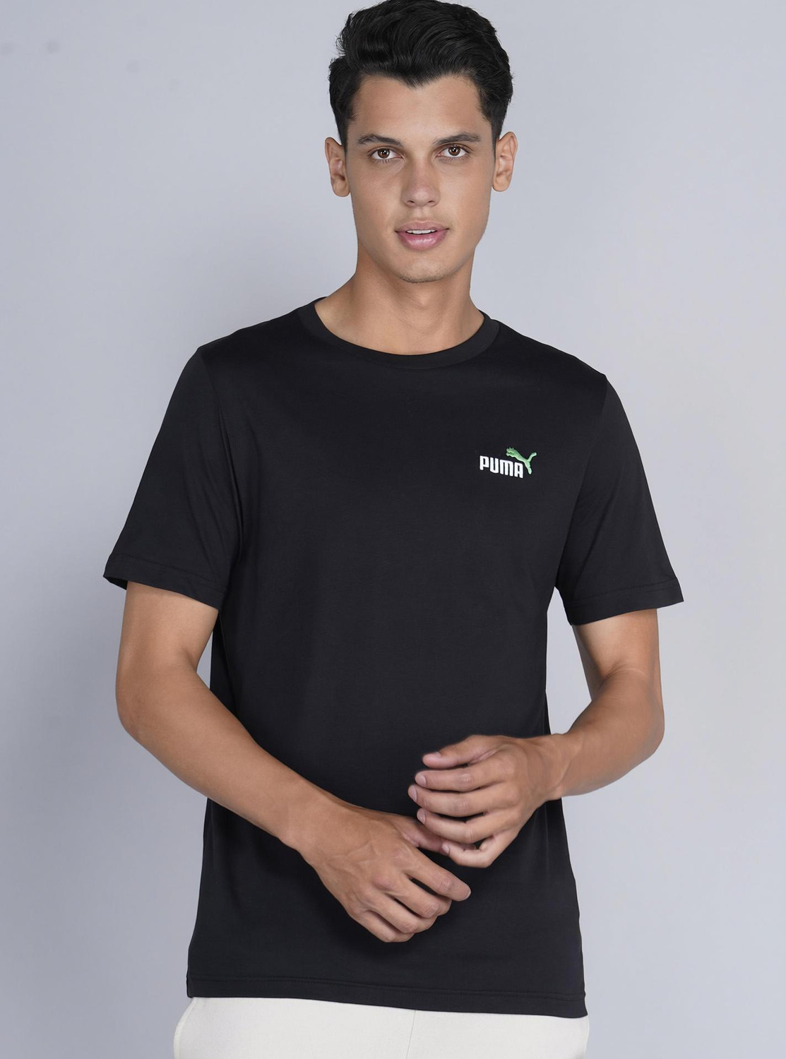 Image of PUMA Solid Men Crew Neck Black T-Shirt