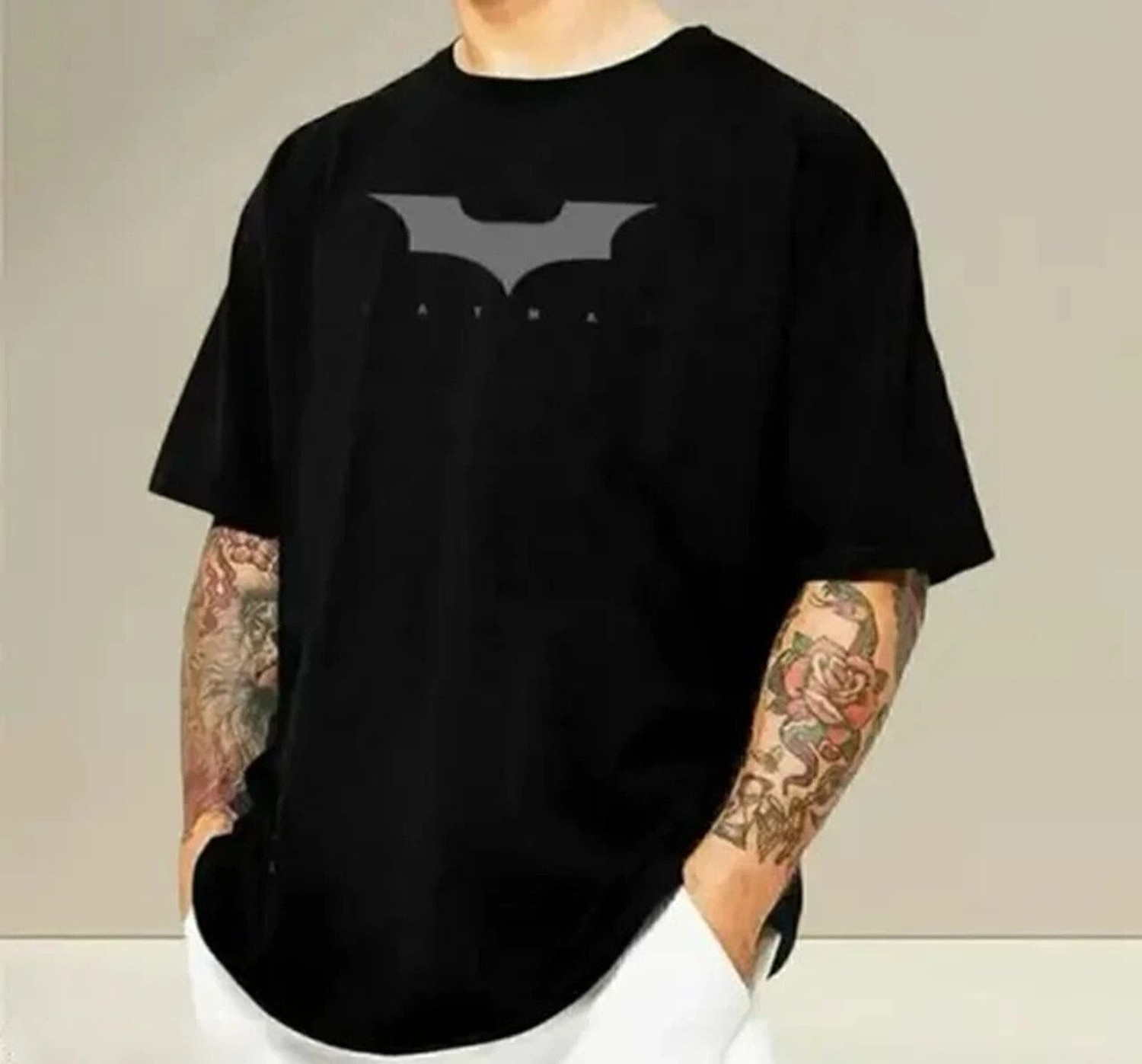 Image of FUNKY TEES Animal Print Men Round Neck Black T-Shirt