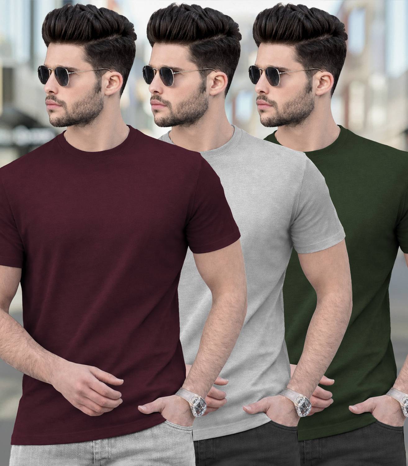 TRIPR Multicolor Men Round Neck T-Shirt Pack of 3 - Image 3
