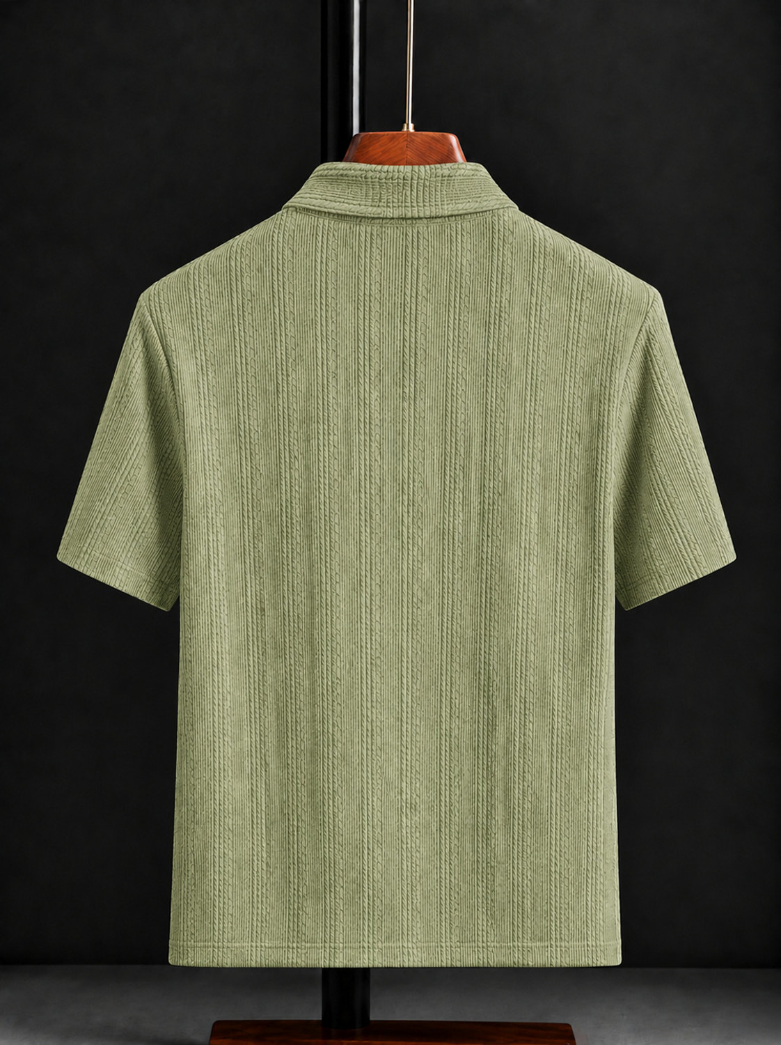 Image of COMBRAIDED Self Design Men Polo Neck Light Green T-Shirt