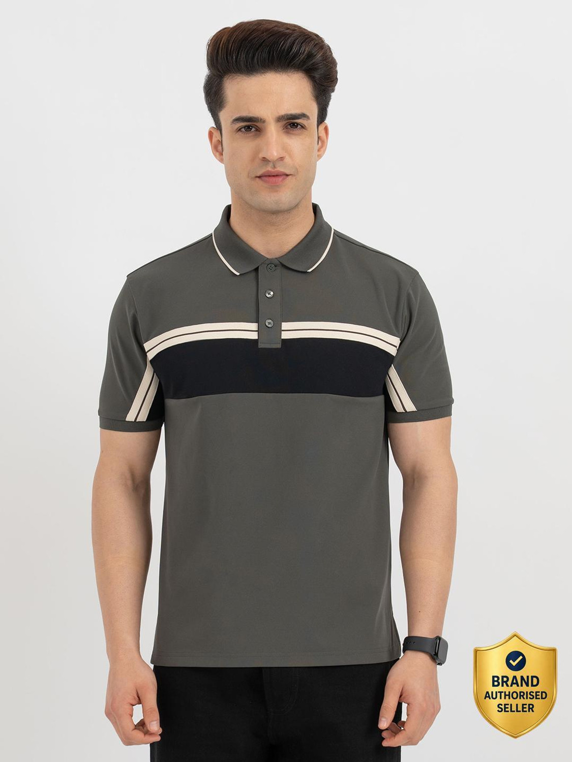 Image of RED TAPE Solid Men Polo Neck Green T-Shirt