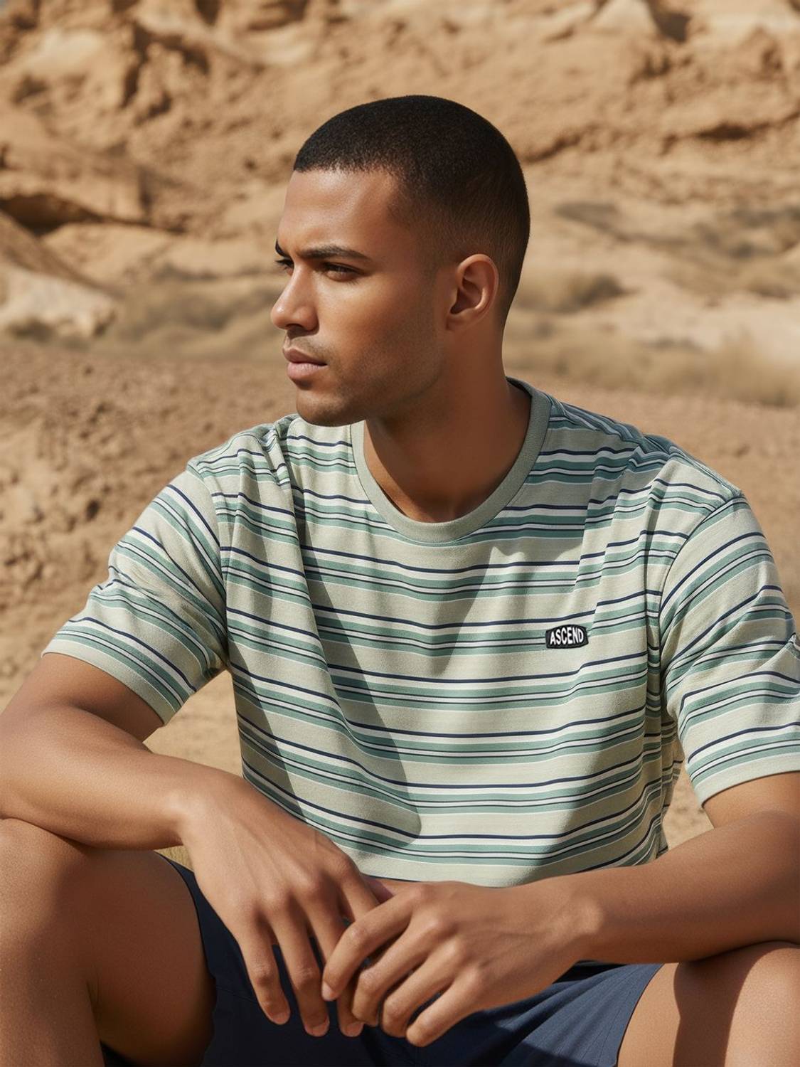 Roadster Men Striped Round Neck Pure Cotton Green T-Shirt