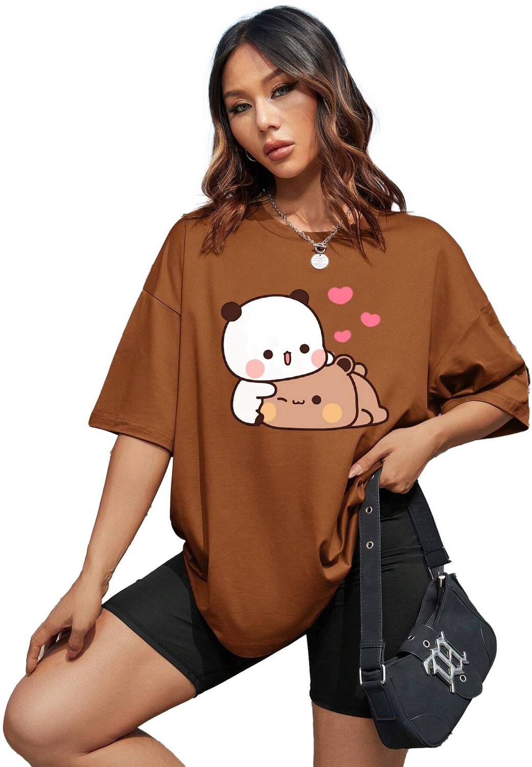 BELTLY Graphic Print, Printed Women Polo Neck Brown T-Shirt