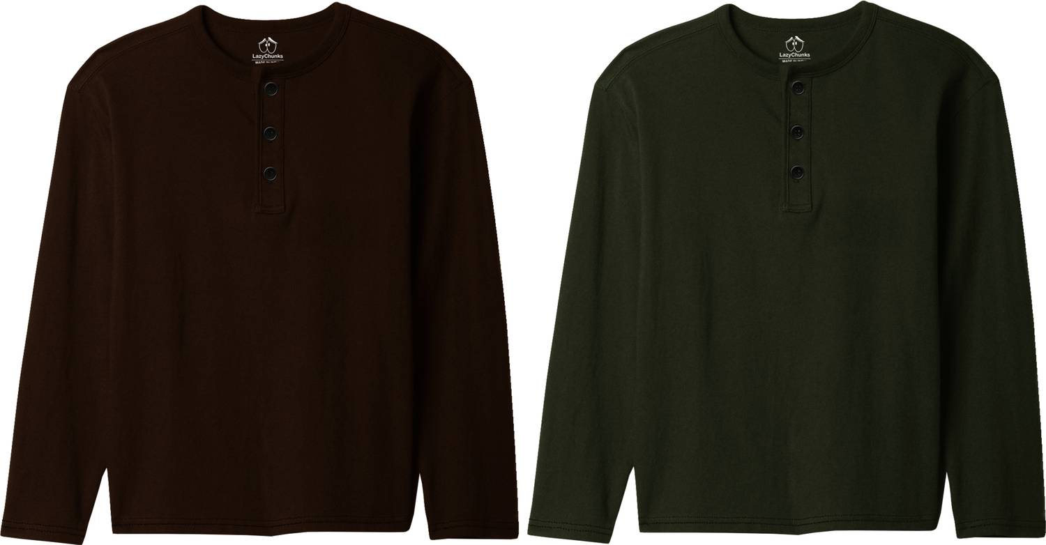 Pack of 2 Men Solid Henley Neck Cotton Blend Multicolor T-Shirt - Image 1