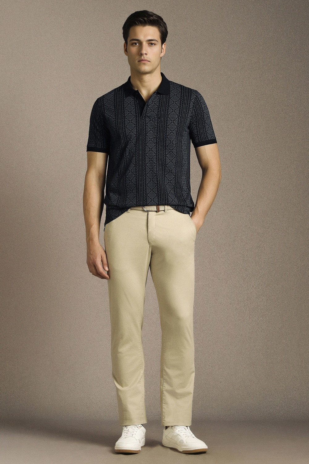 Image of LOUIS PHILIPPE Printed Men Polo Neck Black T-Shirt