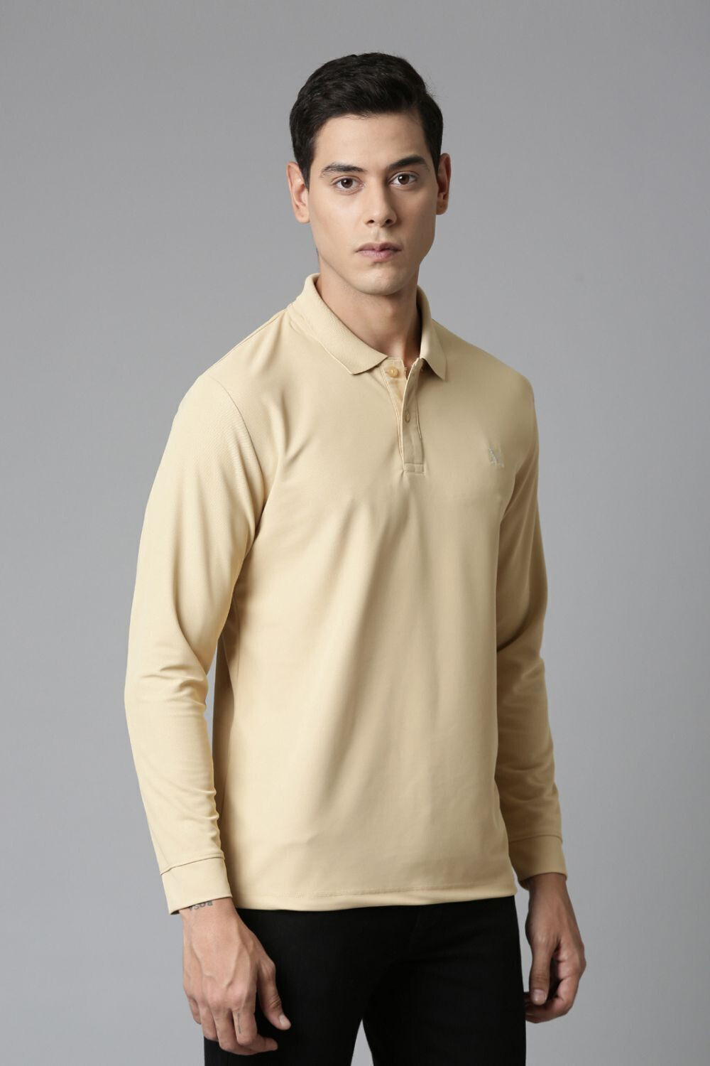Image of MaxzoneEcommerce Solid Men Polo Neck Beige T-Shirt