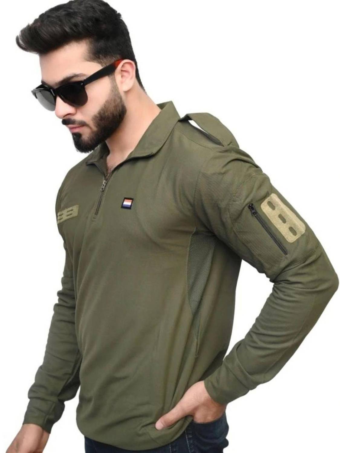 OMEE GOLD Military Camouflage Men Polo Neck Dark Green T-Shirt