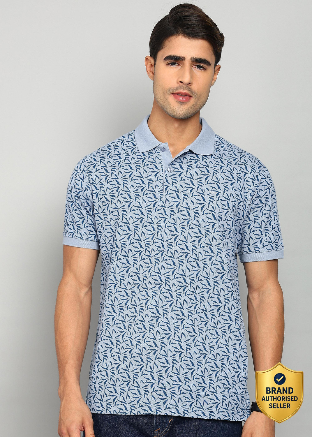 Image of PARK AVENUE Printed Men Polo Neck Light Blue T-Shirt