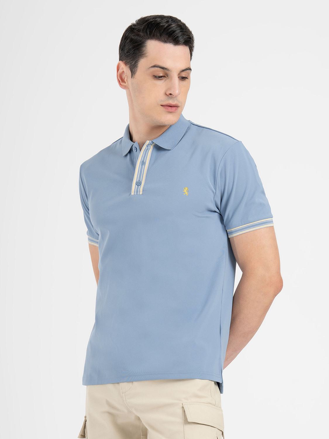 Image of RED TAPE Solid Men Polo Neck Light Blue T-Shirt